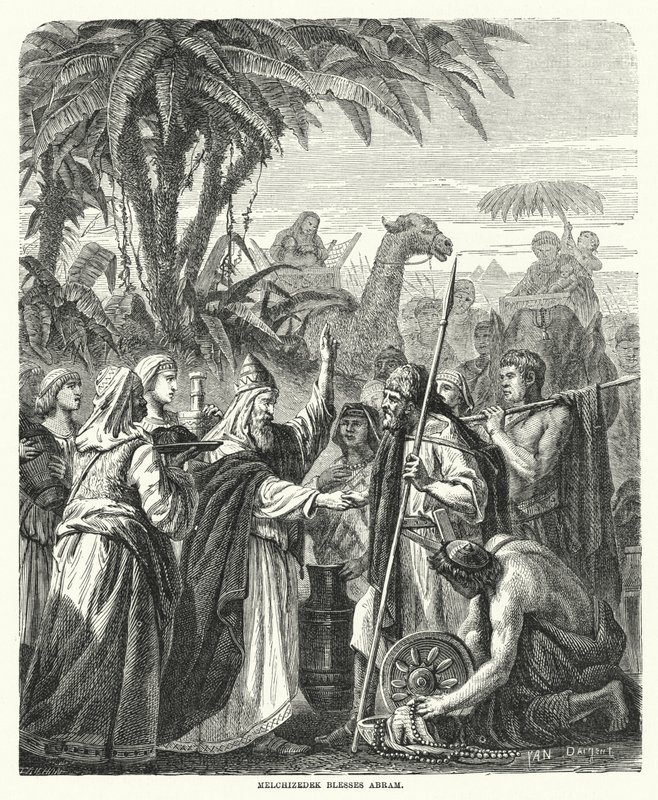Melchisedek segnet Abram (Gravur) von English School