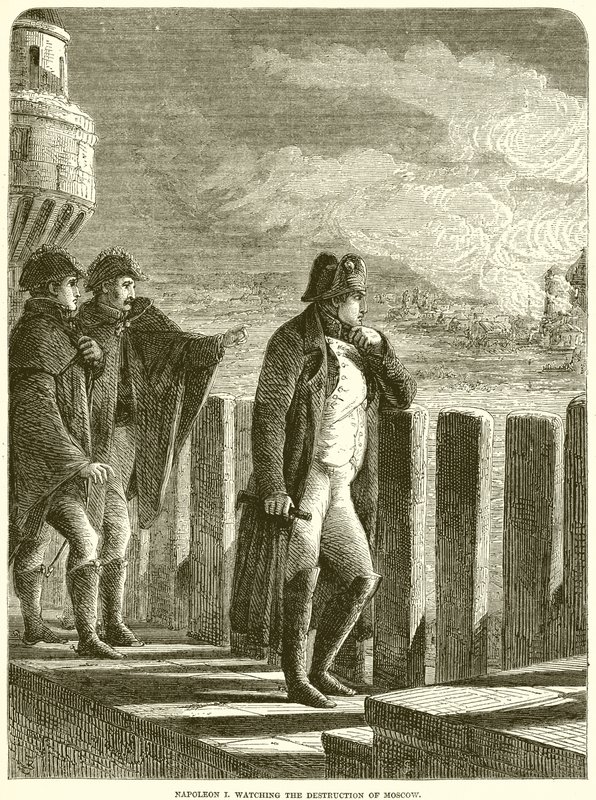 Napoleon I. beobachtet die Zerstörung Moskaus von English School