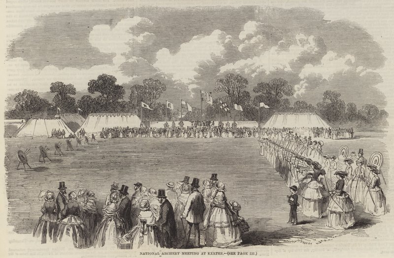 Nationales Bogenschützentreffen in Exeter (Gravur) von English School