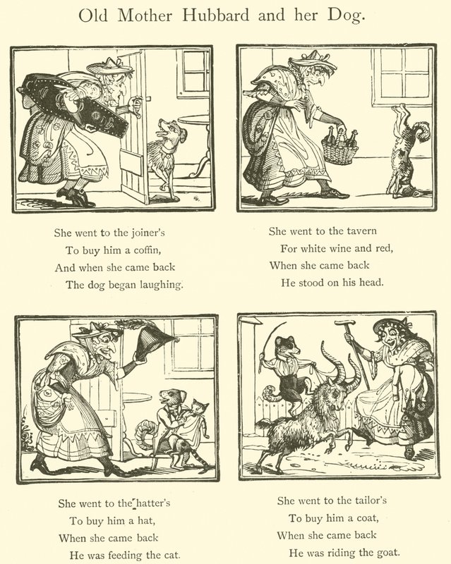 Alte Mutter Hubbard und ihr Hund von English School