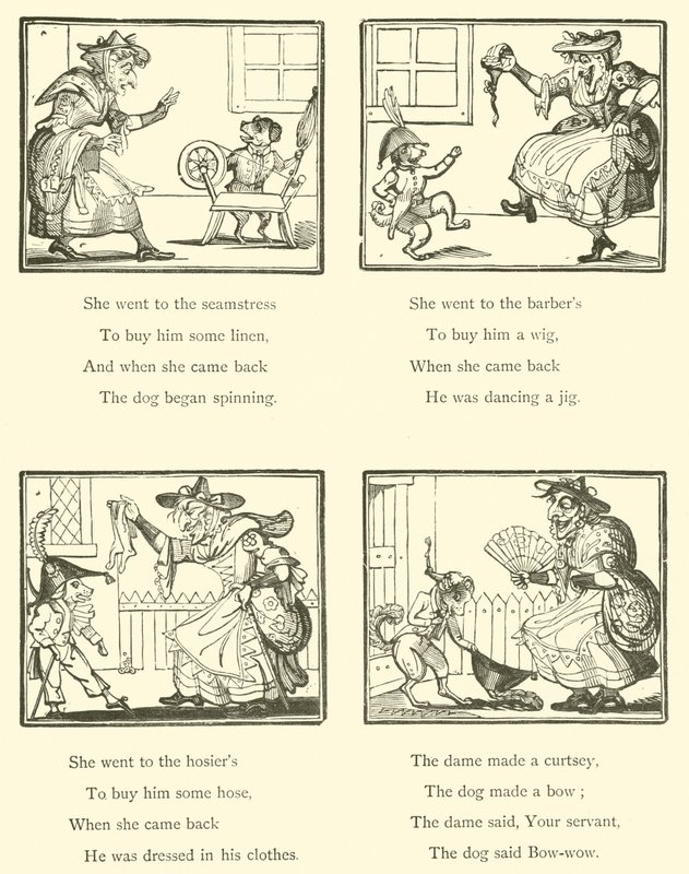 Alte Mutter Hubbard und ihr Hund von English School