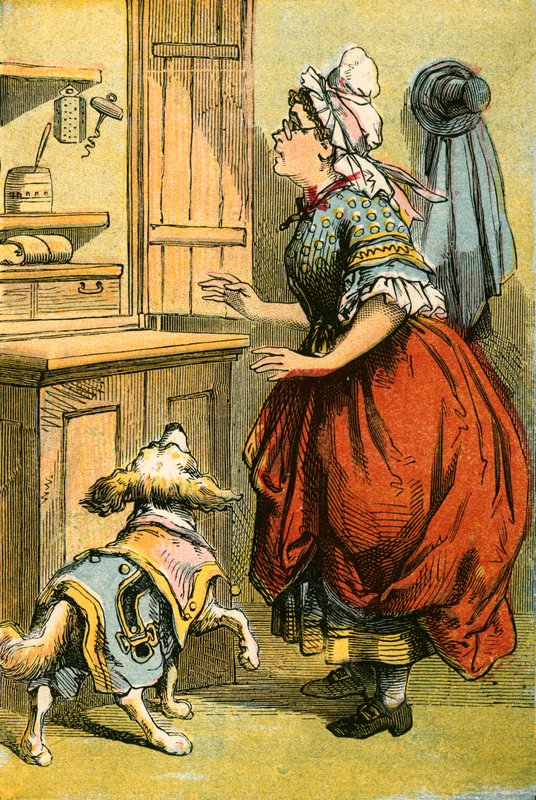Alte Mutter Hubbard und ihr Hund von English School