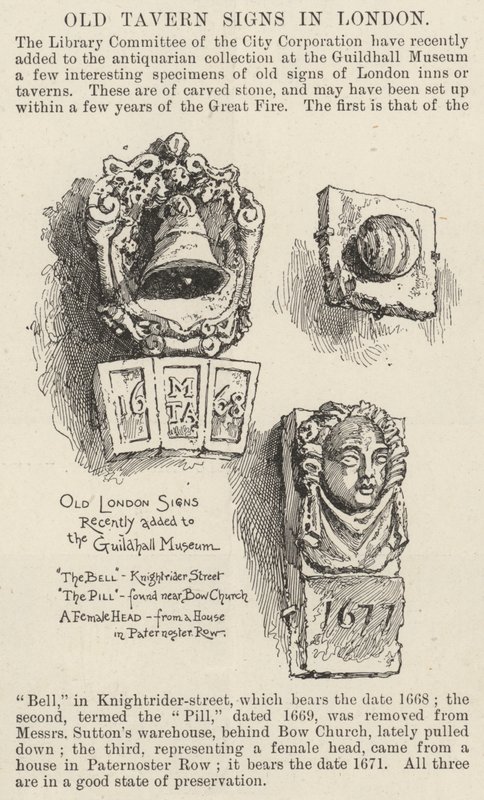 Alte Tavernen-Schilder in London (Stich) von English School