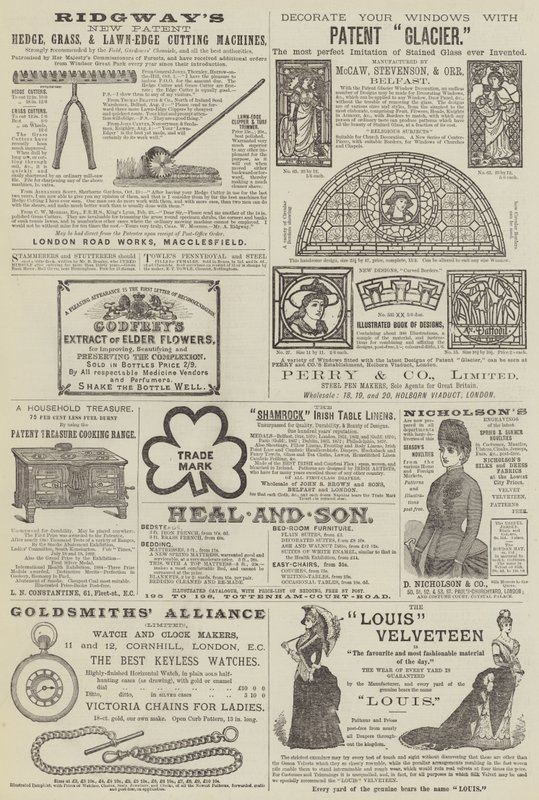 Seite mit Anzeigen (Gravur) von English School