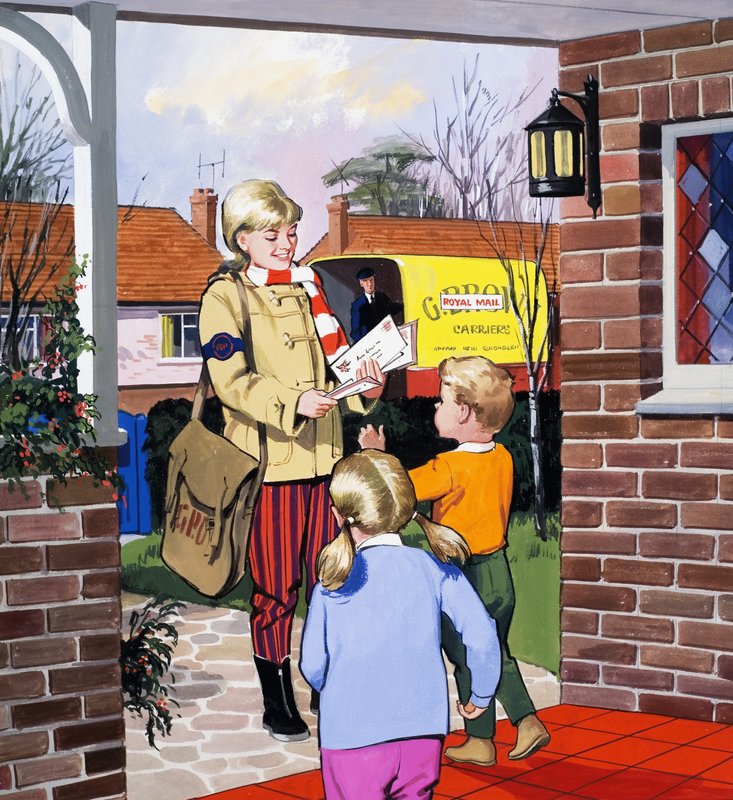 Postmädchen, das Briefe zustellt von English School