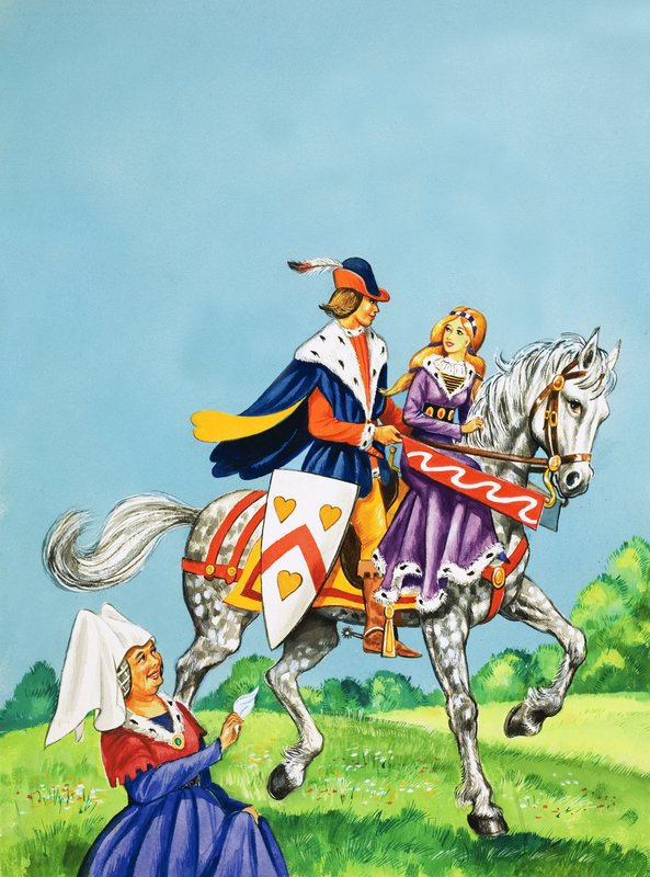 Prinz und Prinzessin auf einem Pferd von English School