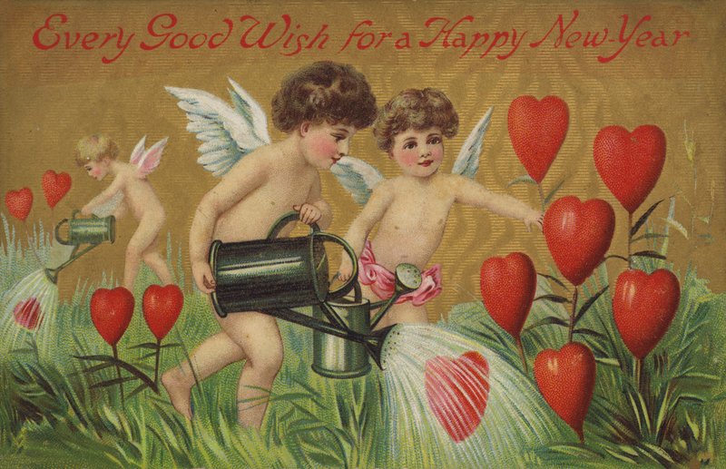 Putti gießen Herzen (Chromolitho) von English School