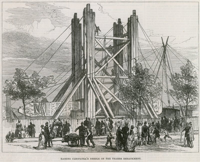 Aufrichten von Cleopatras Nadel an der Thames Embankment von English School