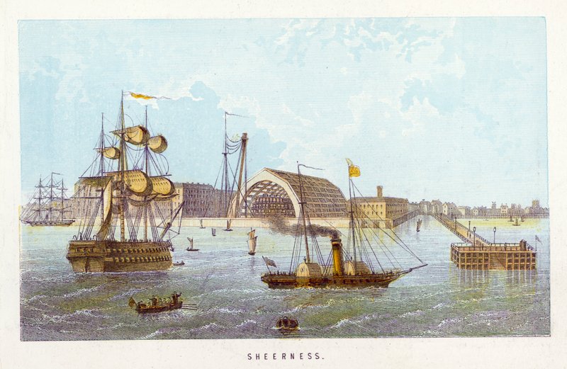 Themse: Sheerness (farbige Gravur) von English School