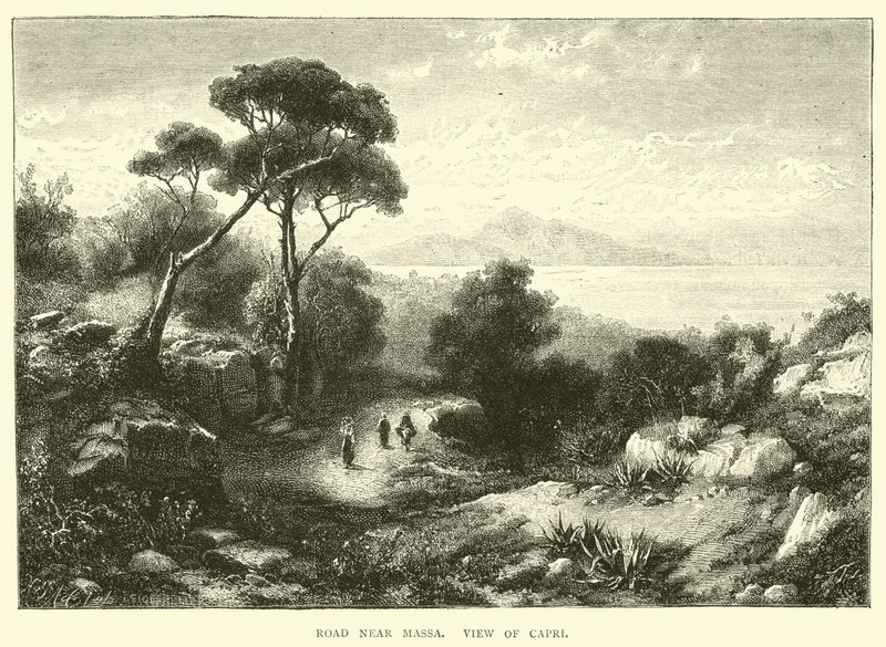Straße bei Massa, Blick auf Capri von English School