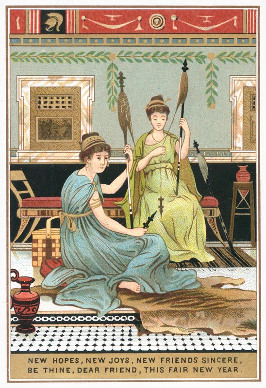 Römische Damen in Villa, Neujahrskarte von English School