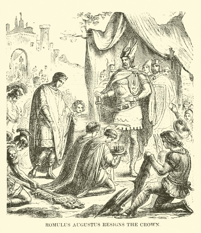 Romulus Augustus legt die Krone nieder von English School