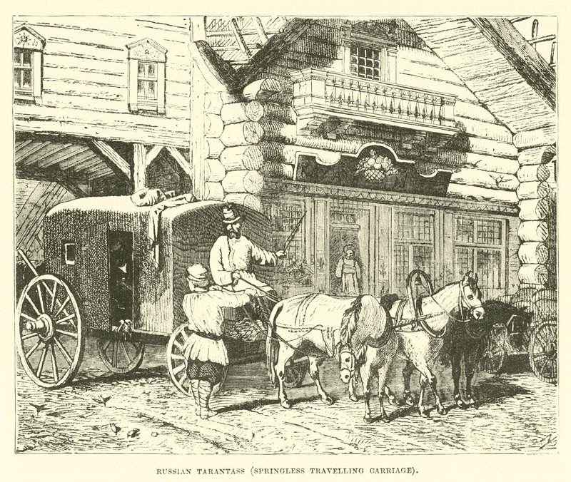 Russischer Tarantass, federloser Reisewagen von English School