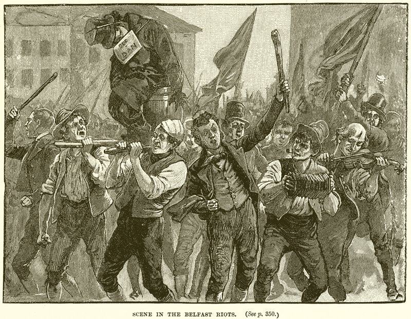 Szene in den Belfast Riots von English School