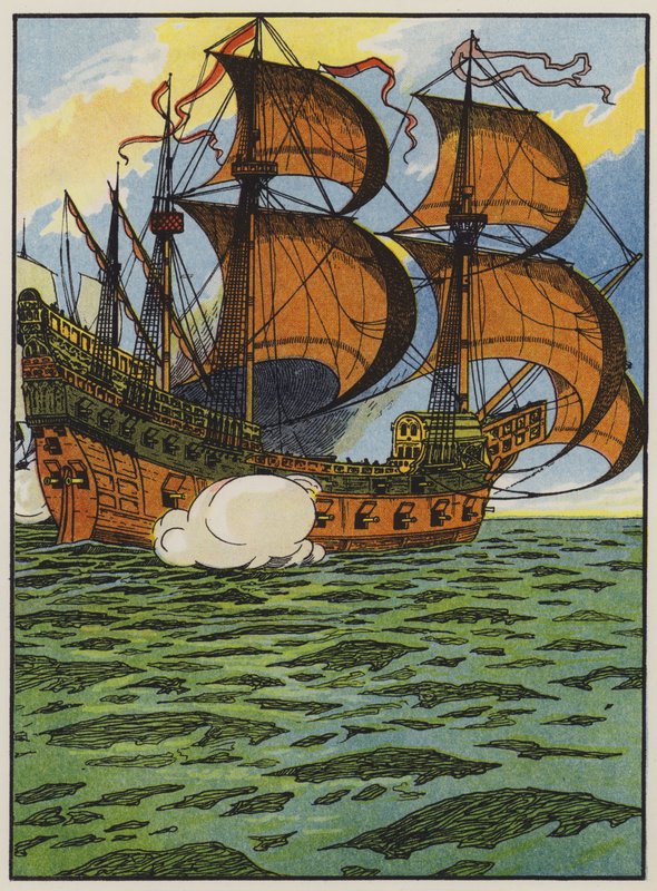 Schiffe der spanischen Armada (Farblithografie) von English School