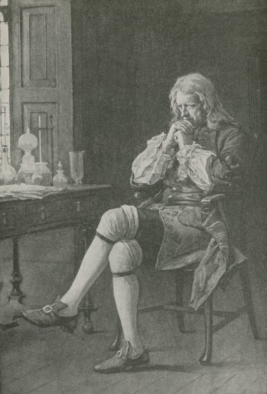 Sir Isaac Newton sitzt träumend von English School