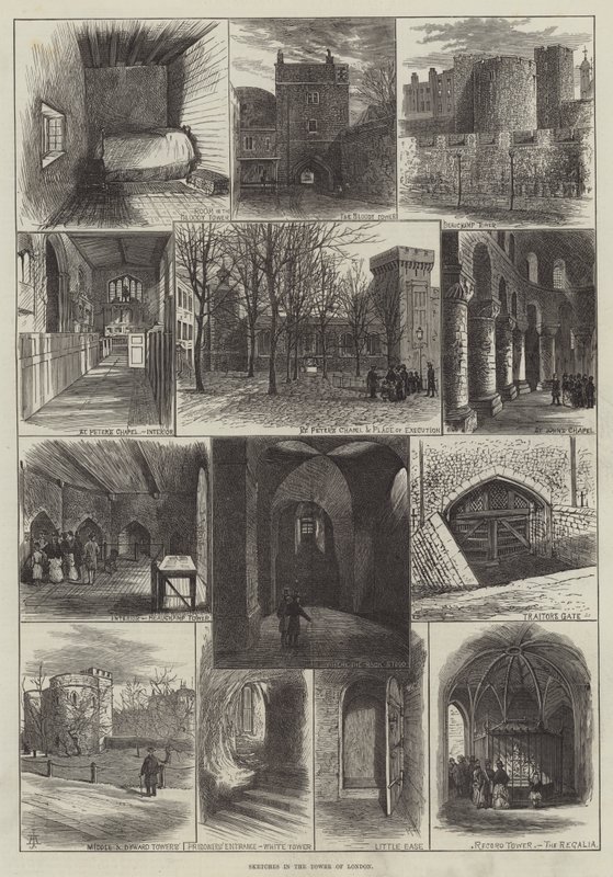 Skizzen im Tower of London (Stich) von English School