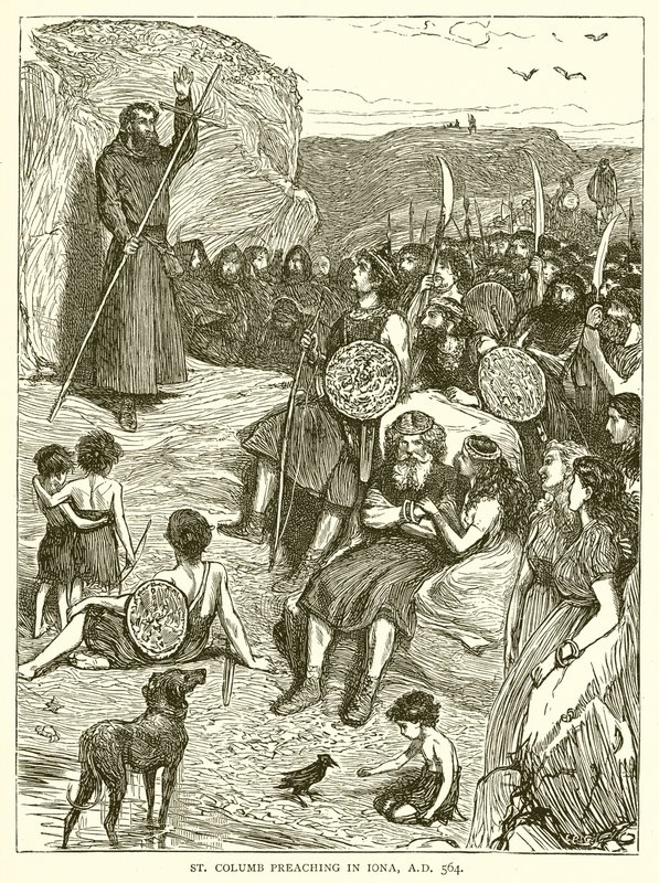 St. Columb predigt in Iona, 564 n. Chr. von English School