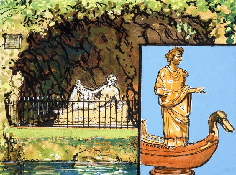 Statue an einem Fluss von English School