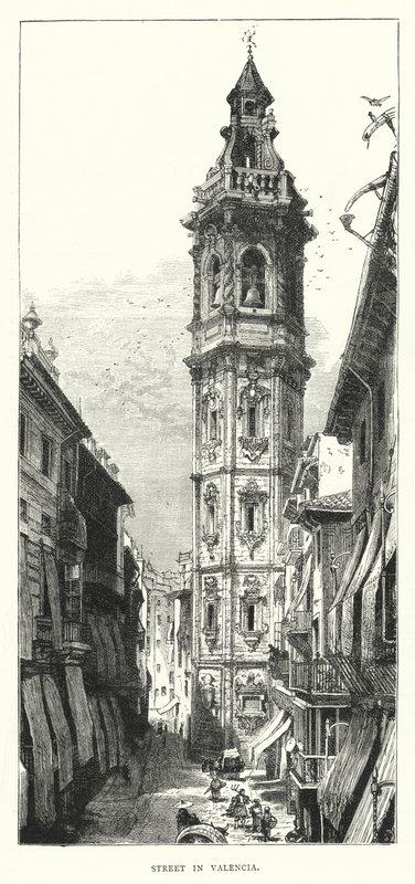 Straße in Valencia (Gravur) von English School