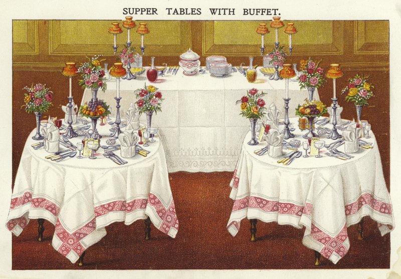 Abendessenstische mit Buffet von English School