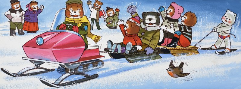 Teddys mit Schneemobil von English School