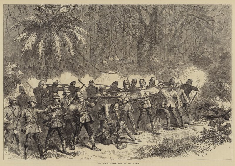 Die 42. Highlanders an der Front (Stich) von English School