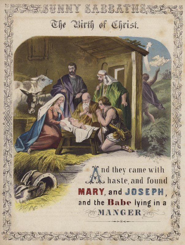 Die Geburt Christi (farbige Gravur) von English School
