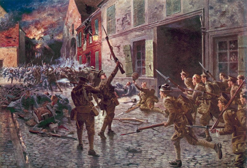 Die Coldstream Guards in Landrecies, August 1914 von English School