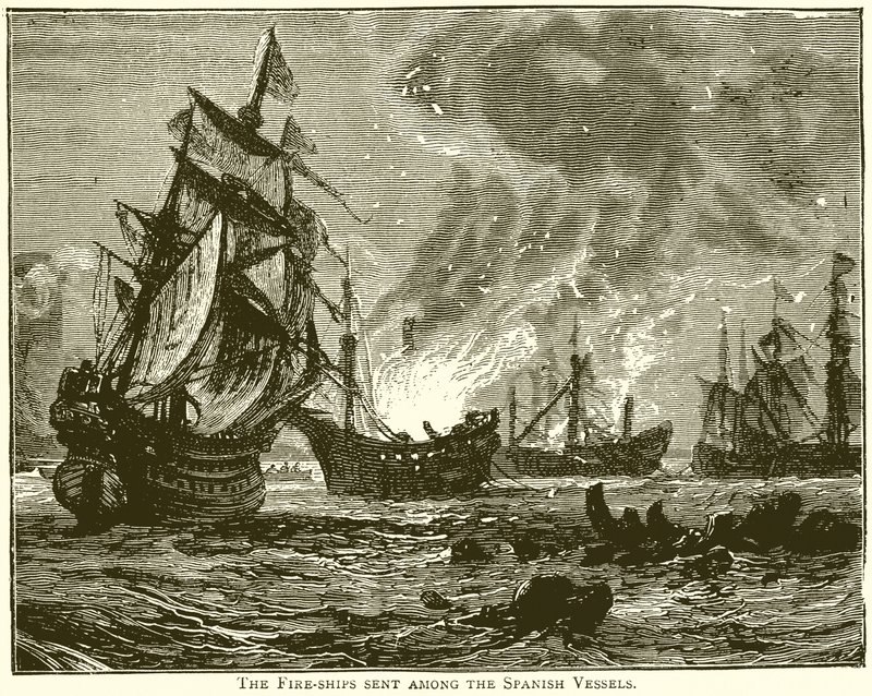 Das Brandschiff unter den spanischen Schiffen von English School