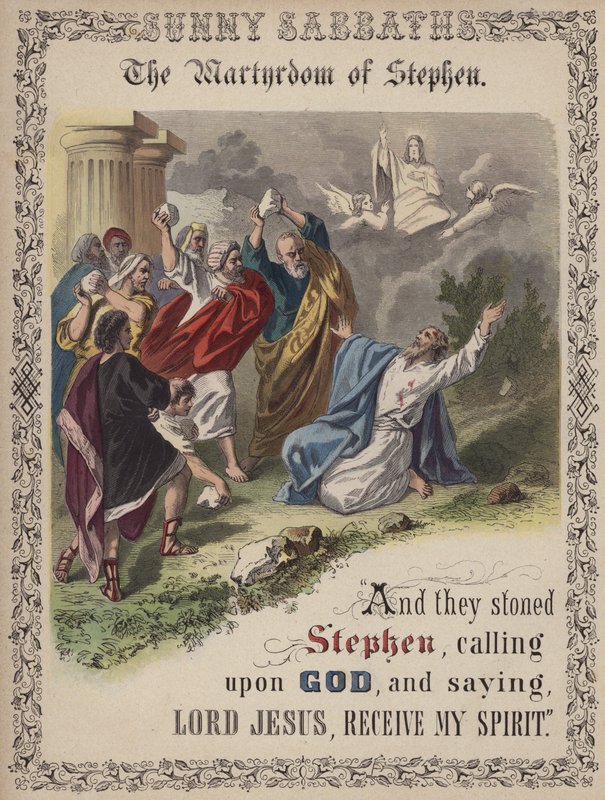 Das Martyrium des Stephanus (farbige Gravur) von English School