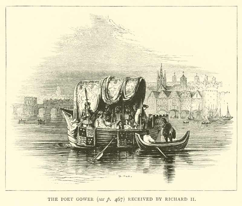 Der Dichter Gower wird von Richard II. empfangen von English School