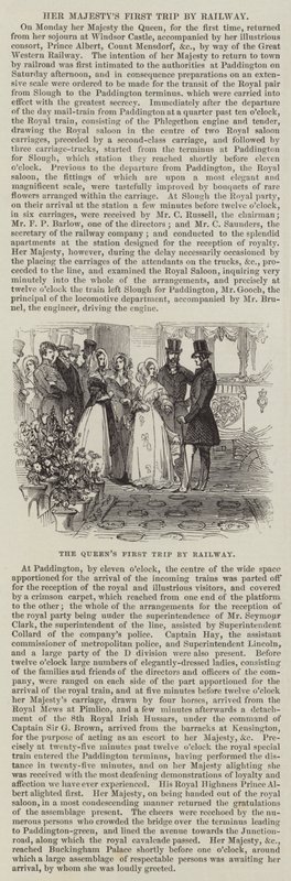 Die erste Zugfahrt der Königin (Gravur) von English School