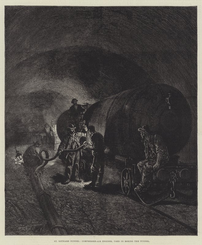 Der St. Gotthard-Tunnel (Gravur) von English School