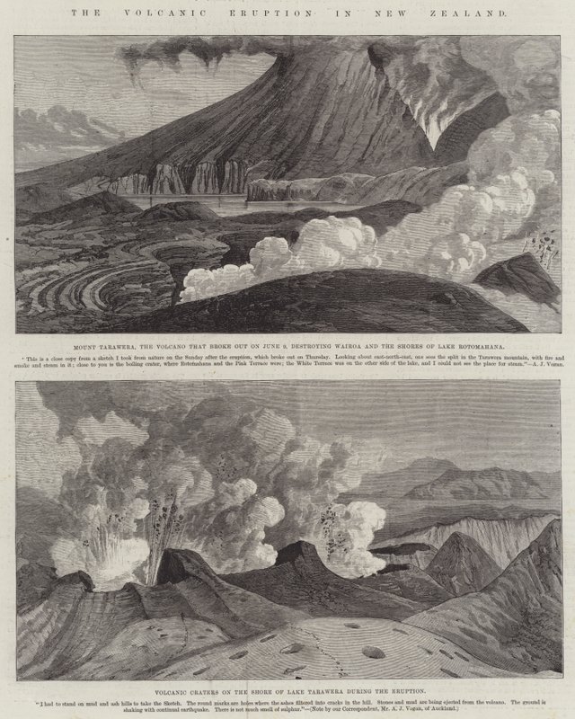 Der Vulkanausbruch in Neuseeland (Gravur) von English School