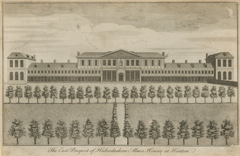 Die Ostansicht der Haberdashers Armenhäuser von English School