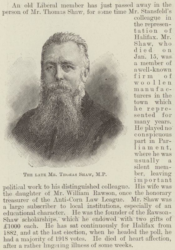 Der verstorbene Mr. Thomas Shaw, MP von English School