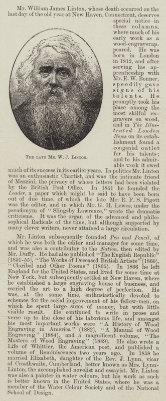 Der verstorbene Mr. W. J. Linton (Stich) von English School