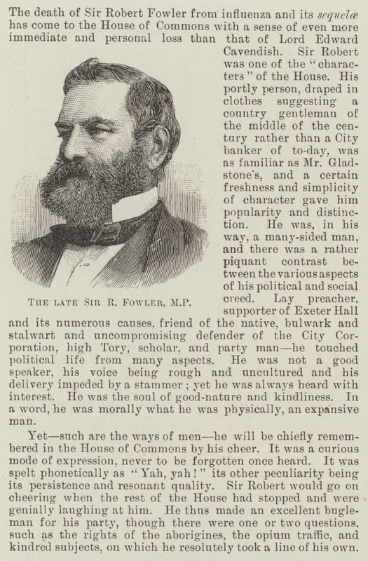 Der verstorbene Sir R Fowler, MP von English School
