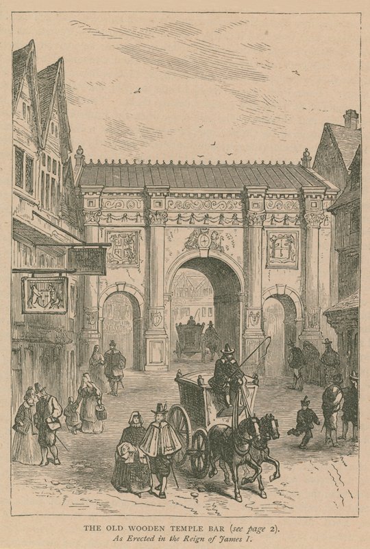 Das alte hölzerne Temple Bar von English School
