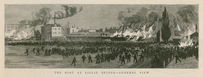 Der Aufruhr in Lillie Bridge, London von English School