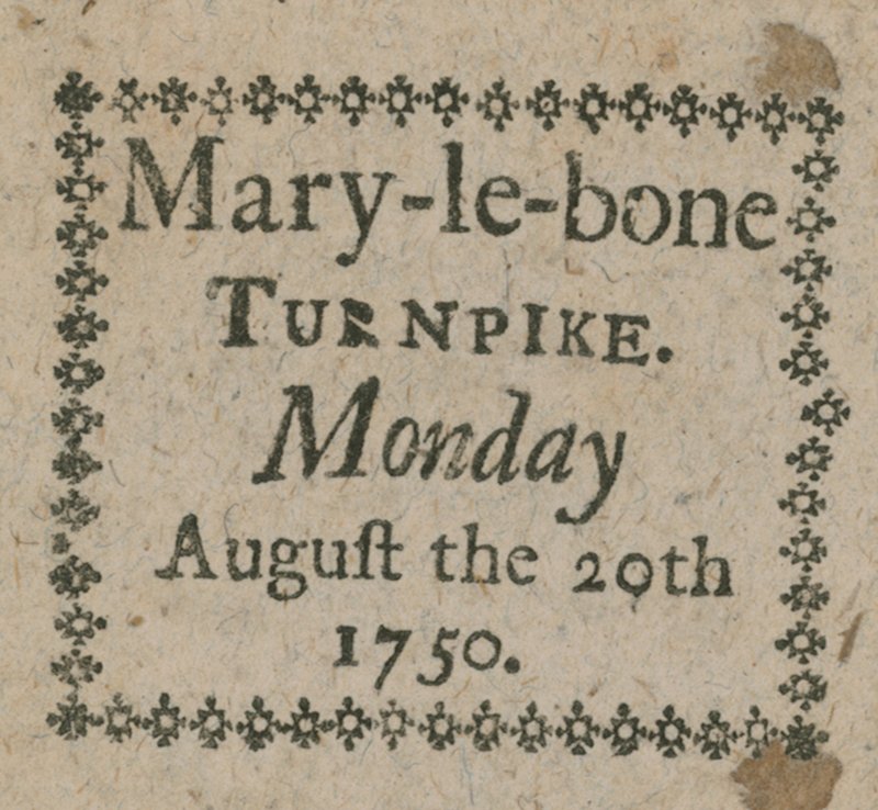 Ticket für die Mary-le-Bone Mautstelle von English School