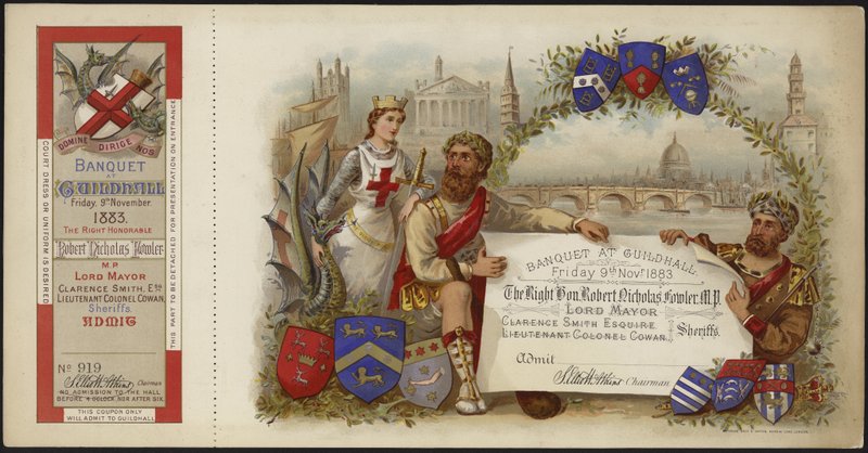 Eintrittskarte zu einem Bankett in der Guildhall von English School