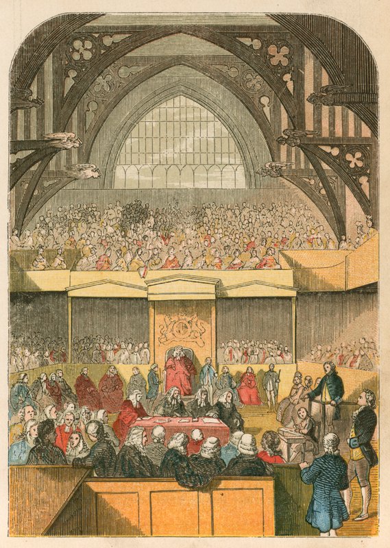 Prozess gegen Warren Hastings in der Westminster Hall von English School