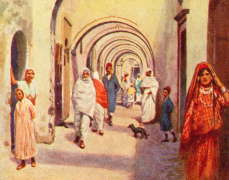 Tripolis, eine gewölbte Straße (Farblithographie) von English School