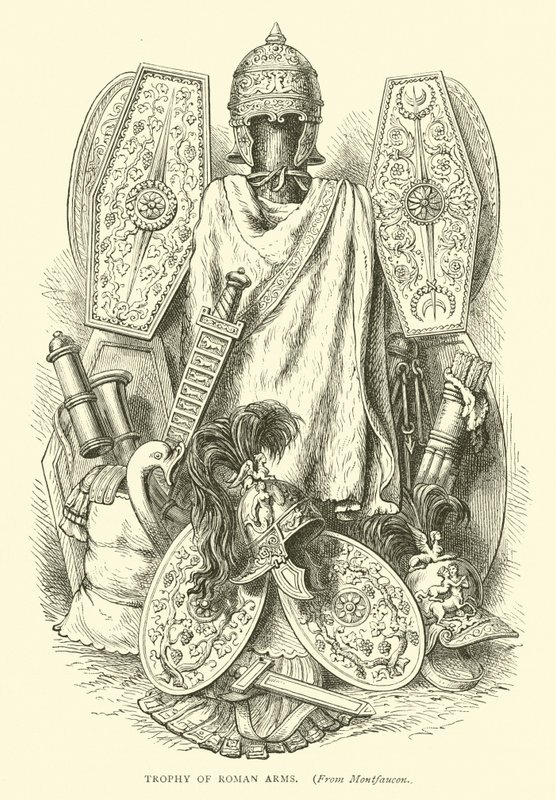 Trophäe römischer Waffen von English School