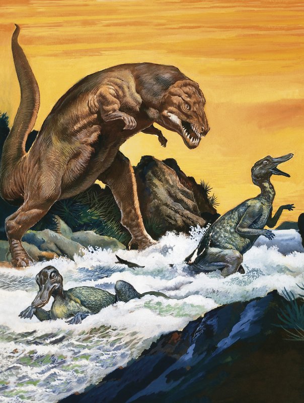 Tyrannosaurus Rex greift an von English School