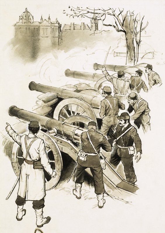 Unbekannte Soldaten mit Kanonen von English School