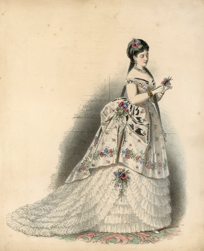 Viktorianische Modeplatte (farbige Gravur) von English School