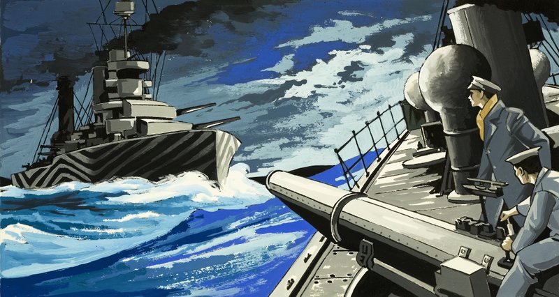 Kriegsschiffe kämpfen auf See von English School
